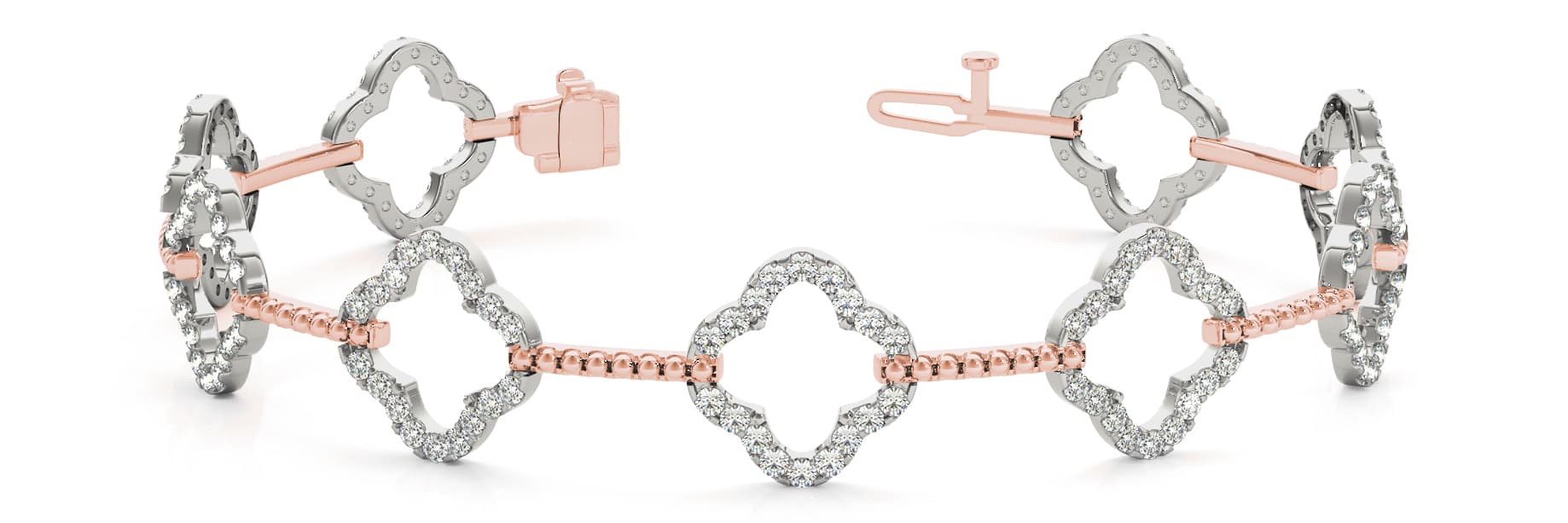 Bar/diamond Clover Bracelet (1 5/8 ct. tw.), Front view in rose gold