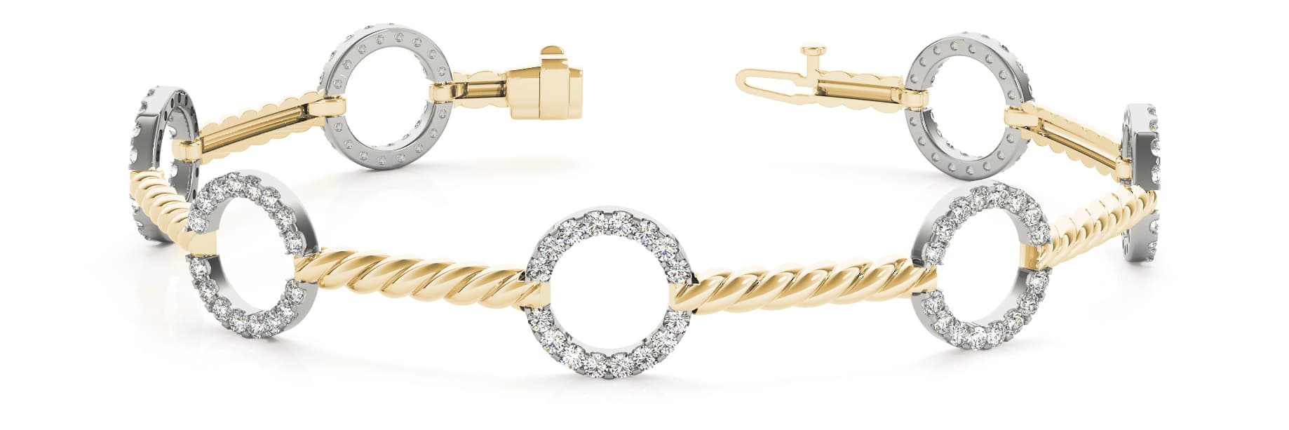 Rope Bar/diamond Circle Bracelet (1 1/8 ct. tw.), Front view in yellow gold