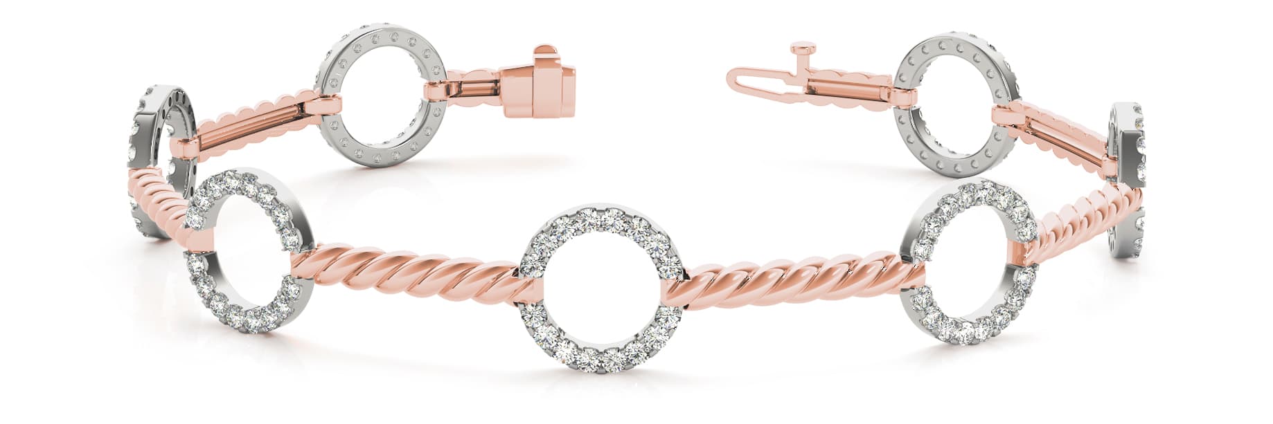 Rope Bar/diamond Circle Bracelet (1 1/8 ct. tw.), Front view in rose gold