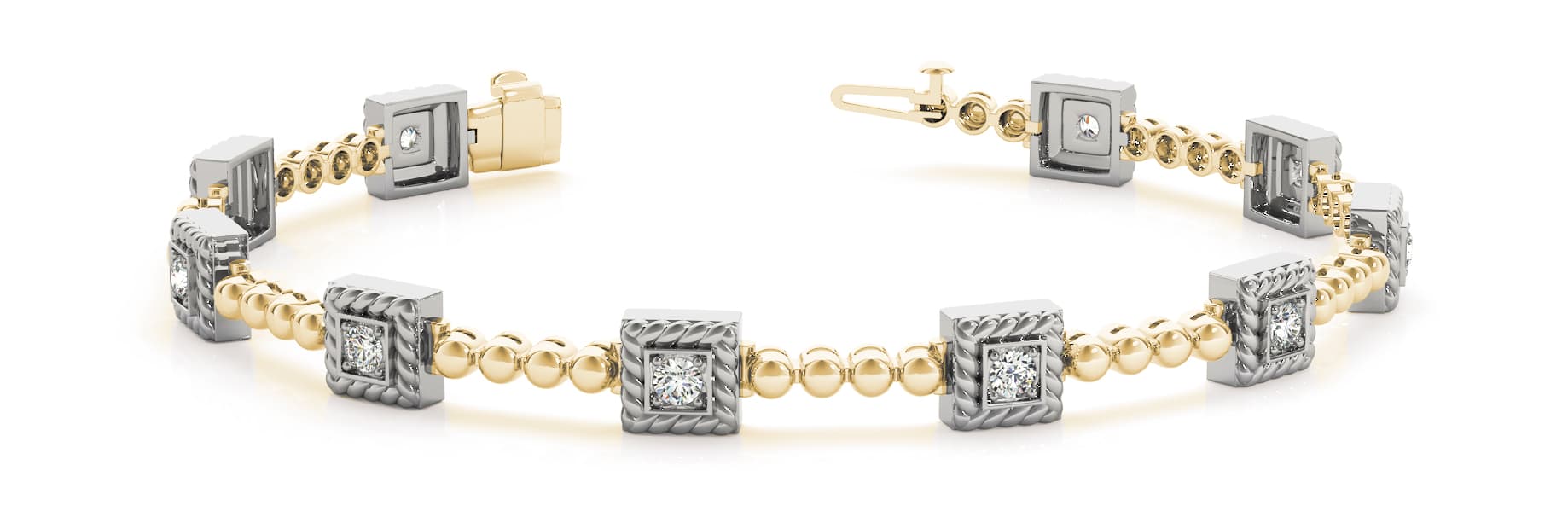 Single Stone and Bead Link Bracelet (0.7 ct. tw.), Front view in yellow gold