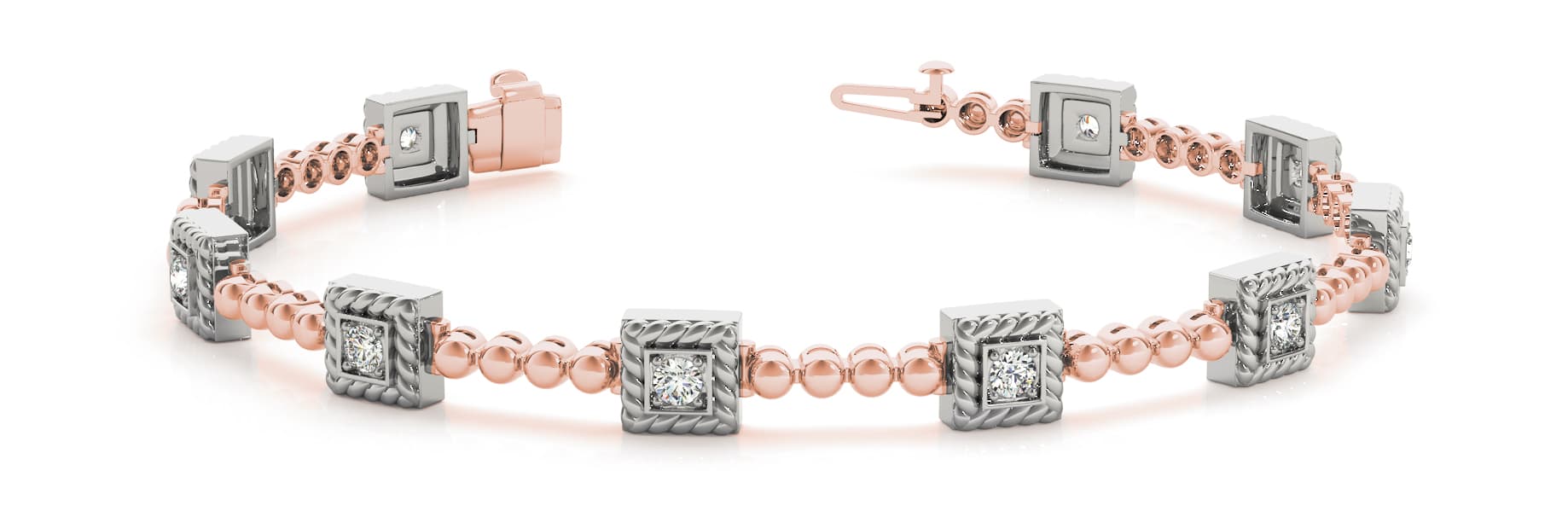 Single Stone and Bead Link Bracelet (0.7 ct. tw.), Front view in rose gold