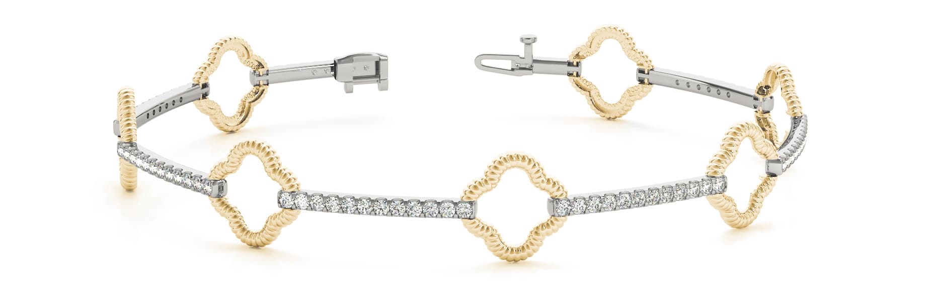 Clover And Diamond Bar Bracelet (0.92 ct. tw.), Front view in yellow gold
