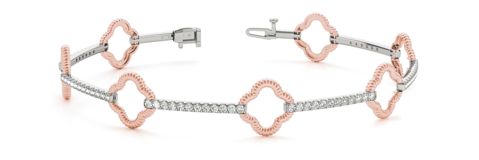 Clover And Diamond Bar Bracelet (0.92 ct. tw.), Front view in rose gold