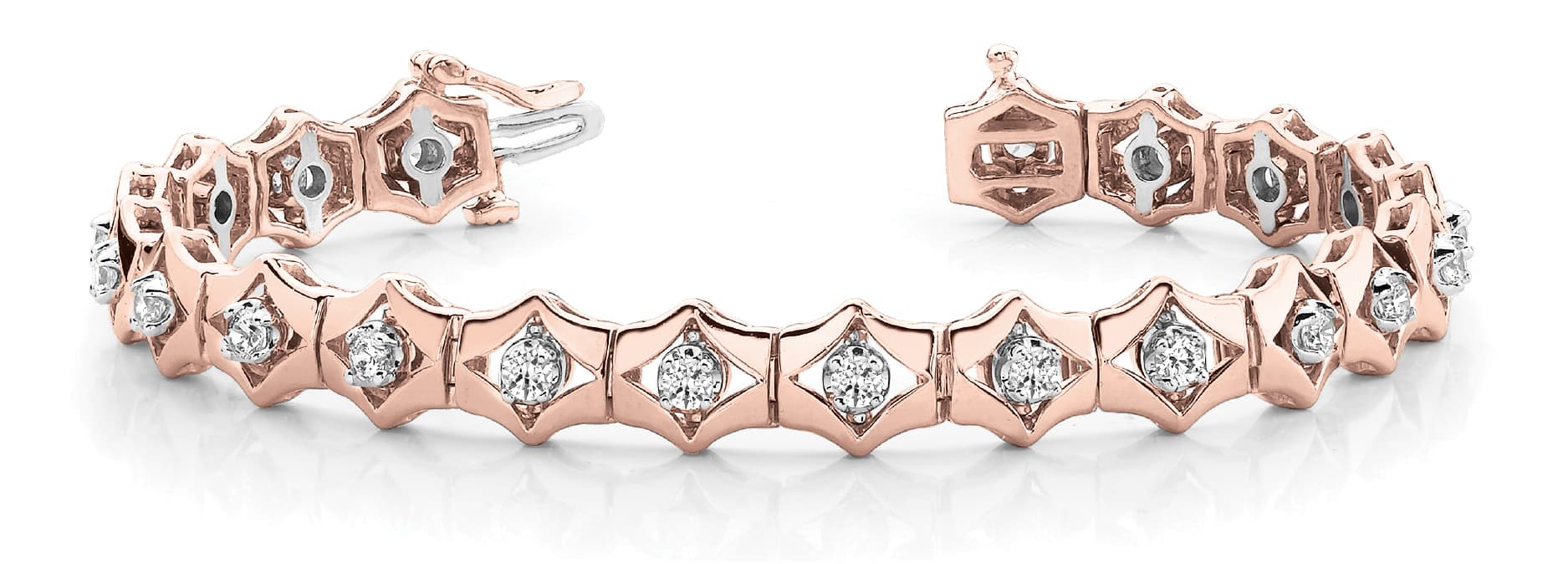 Diamond Shape Link Bracelet (2 ct. tw.), Front view in rose gold