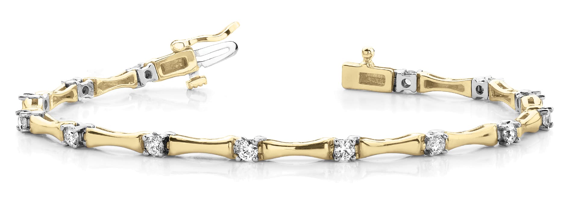 4 Prong/bar Link Bracelet (1 1/2 ct. tw.), Front view in yellow gold