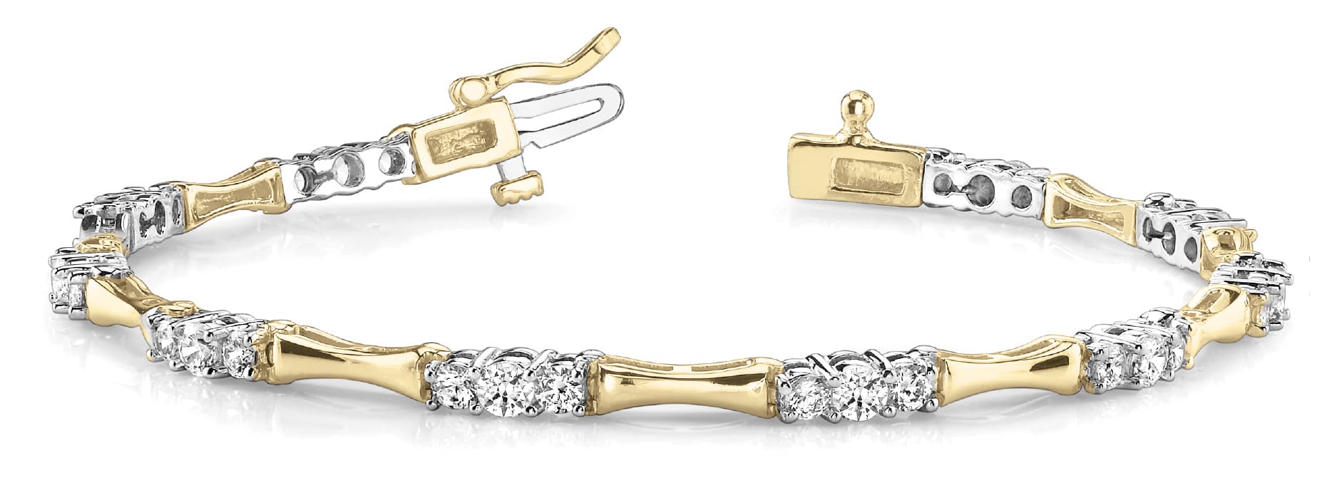 3 Stone/solid Mq Link Bracelet (2 ct. tw.), Front view in yellow gold