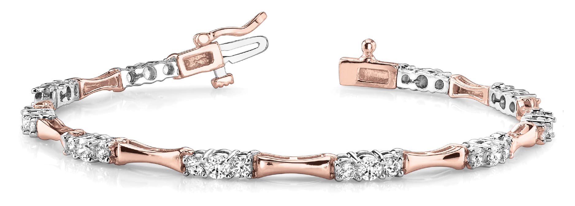 3 Stone/solid Mq Link Bracelet (1 1/2 ct. tw.), Front view in rose gold