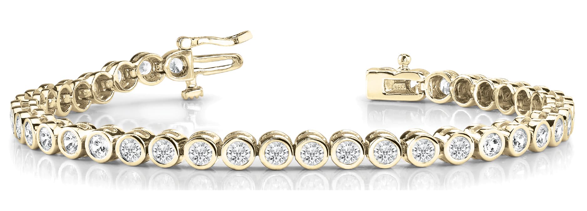 Bezel Set In Line Tennis Bracelet (2 5/8 ct. tw.), Front view in yellow gold