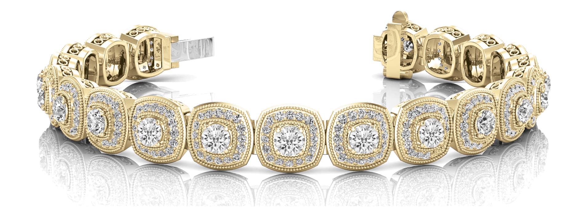 Cu Milgrain Halo Link Bracelet (3 1/4 ct. tw.), Front view in yellow gold