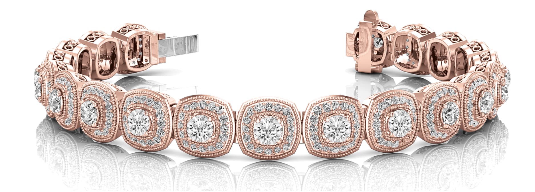 Cu Milgrain Halo Link Bracelet (3 1/4 ct. tw.), Front view in rose gold