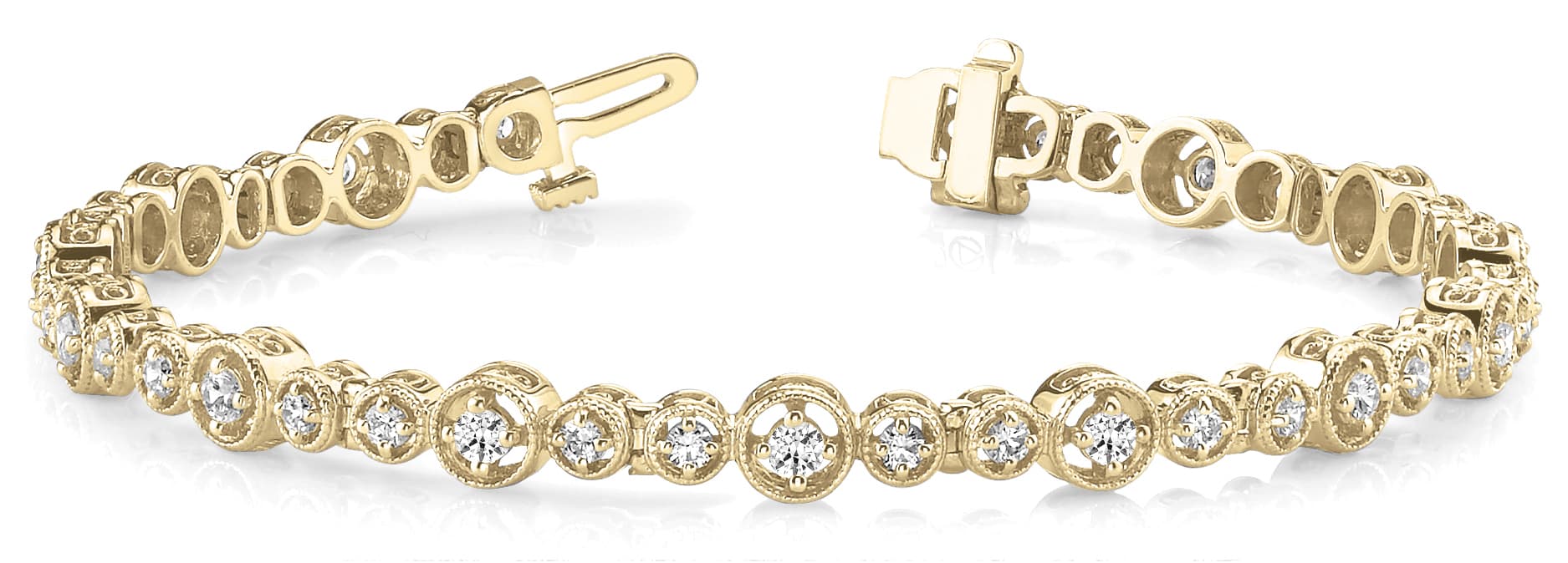 Milgrain Round Link Prong Set Bracelet (1 3/4 ct. tw.), Front view in yellow gold