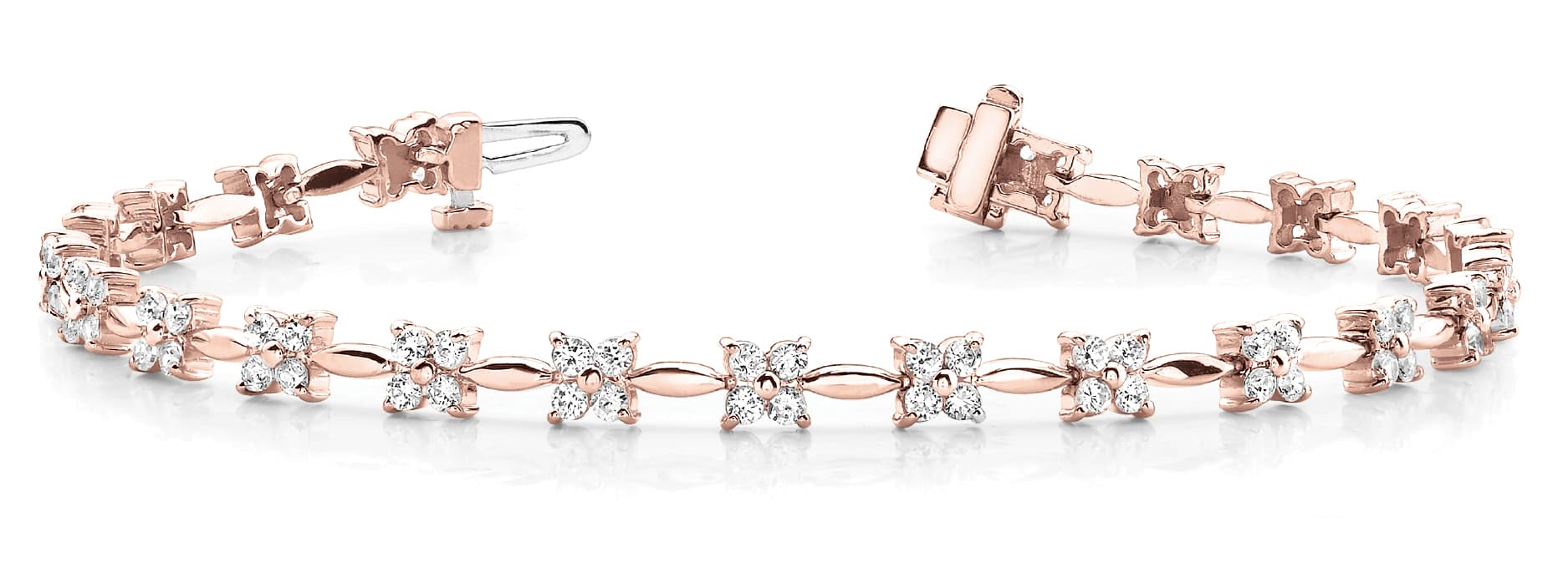 Diamond Flower/solid Mq Link Bracelet (2 ct. tw.), Front view in rose gold