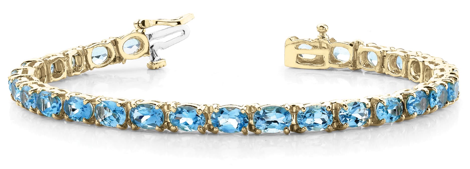 Oval In Line Tennis Bracelet, Front view in yellow gold