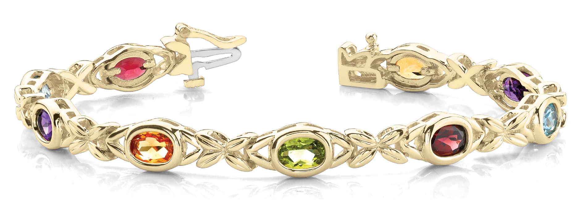 Oval/leaf Link Bracelet, Front view in yellow gold