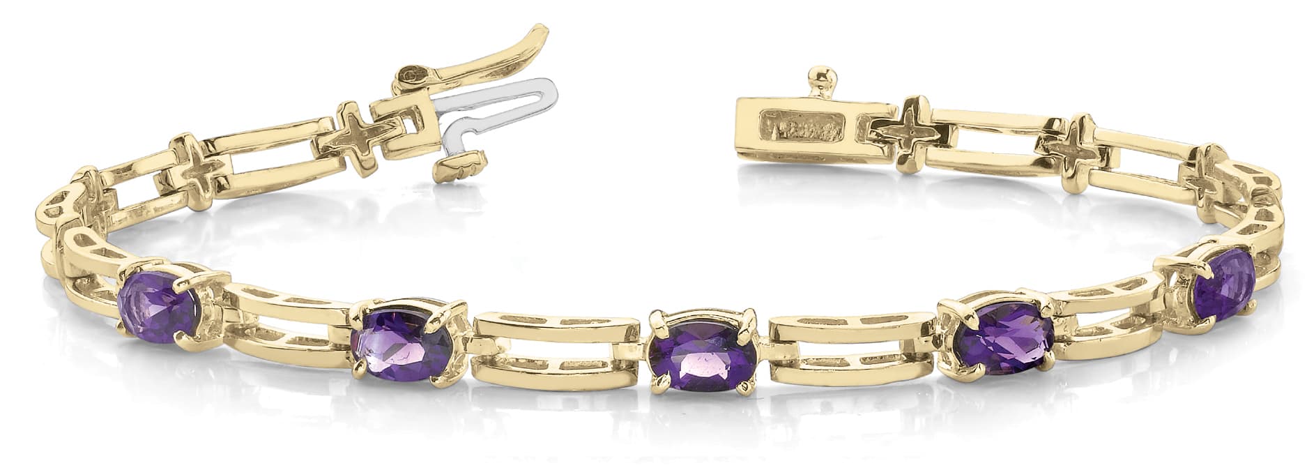 Oval/double Bar Link Bracelet — 5X3 MM, Front view in yellow gold