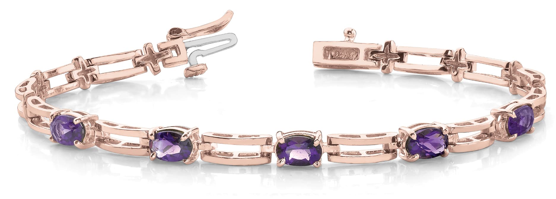 Oval/double Bar Link Bracelet — 5X3 MM, Front view in rose gold