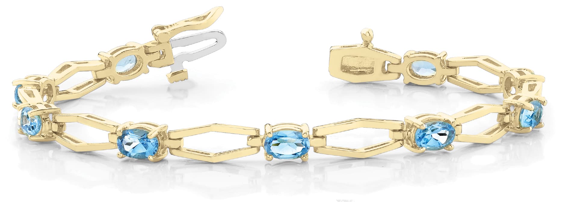 Oval/open Hexagon Link Bracelet — 7X5 MM, Front view in yellow gold