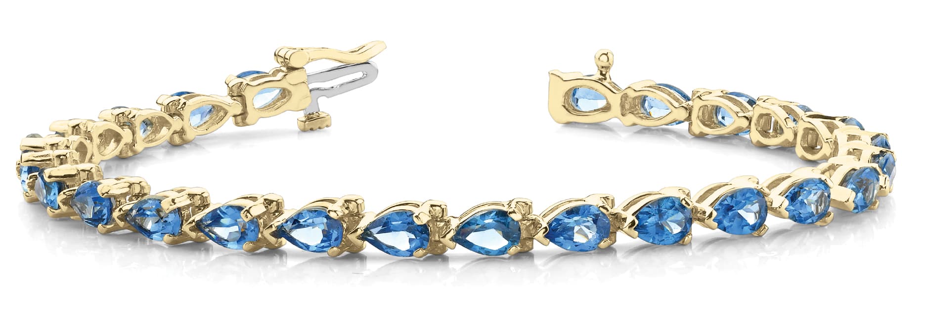 Pear Stone In Line Bracelet, Front view in yellow gold