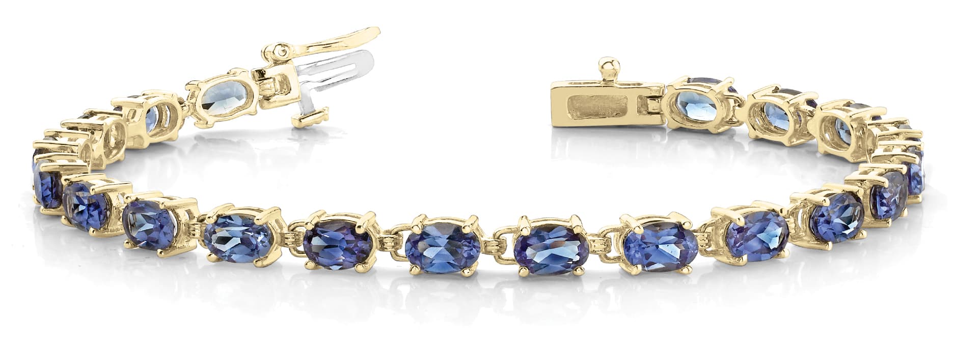 Oval In Line Tennis Bracelet, Front view in yellow gold