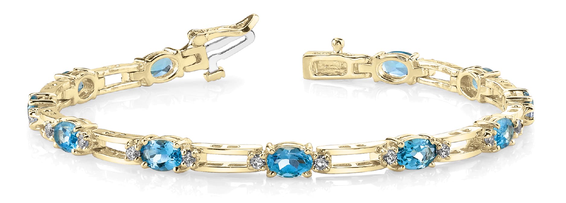 Ov/2 Round/double Bar Link Bracelet (2/3 ct. tw.), Front view in yellow gold
