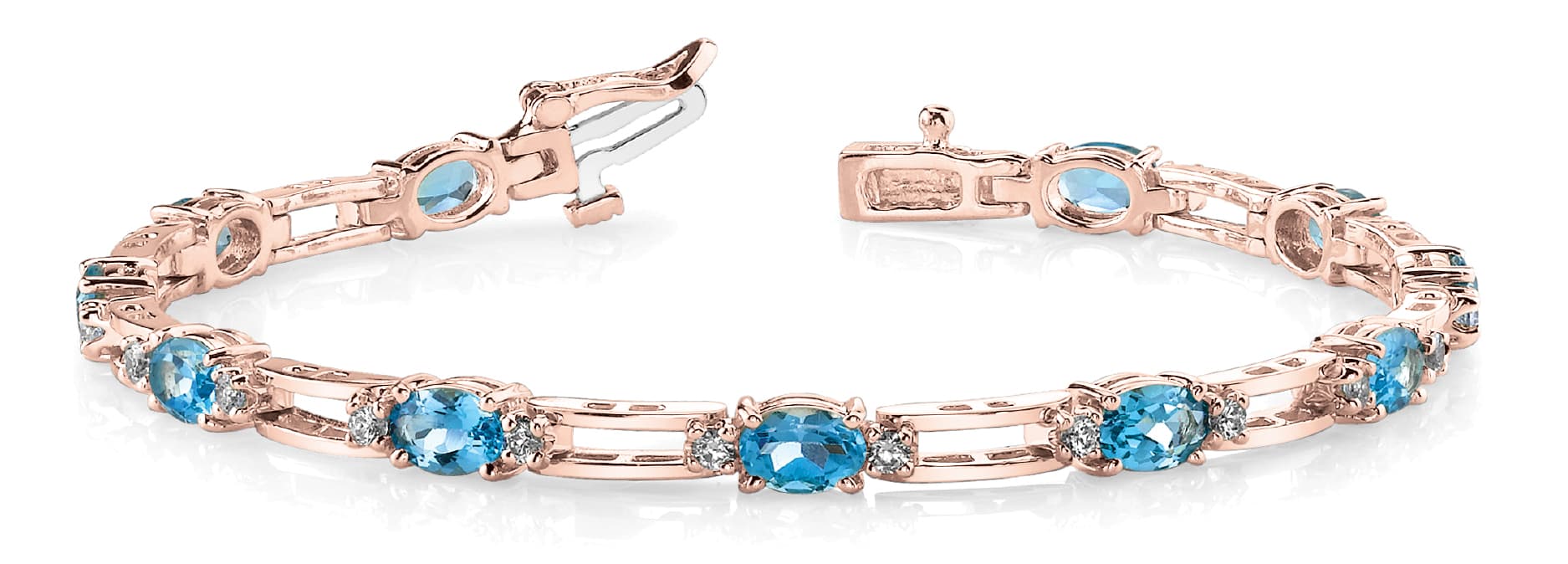 Ov/2 Round/double Bar Link Bracelet (0.72 ct. tw.), Front view in rose gold