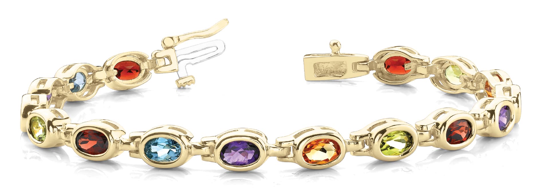 Bezel Oval Link Bracelet, Front view in yellow gold