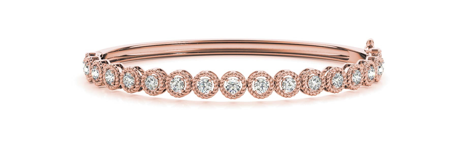 Hinged Rope/dia Bangle (2 3/4 ct. tw.), Front view in rose gold