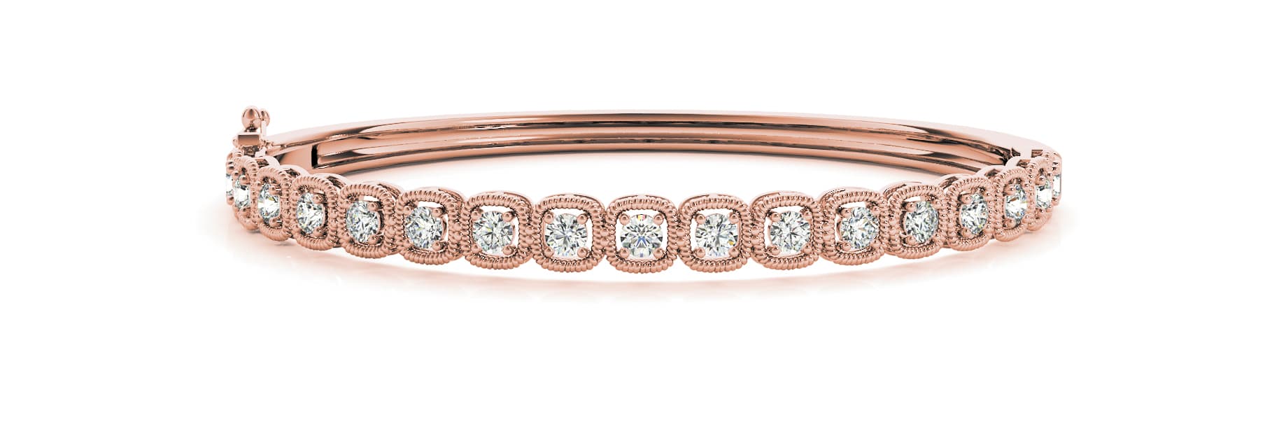 Hinged Rope/dia Bangle (1/2 ct. tw.), Front view in rose gold