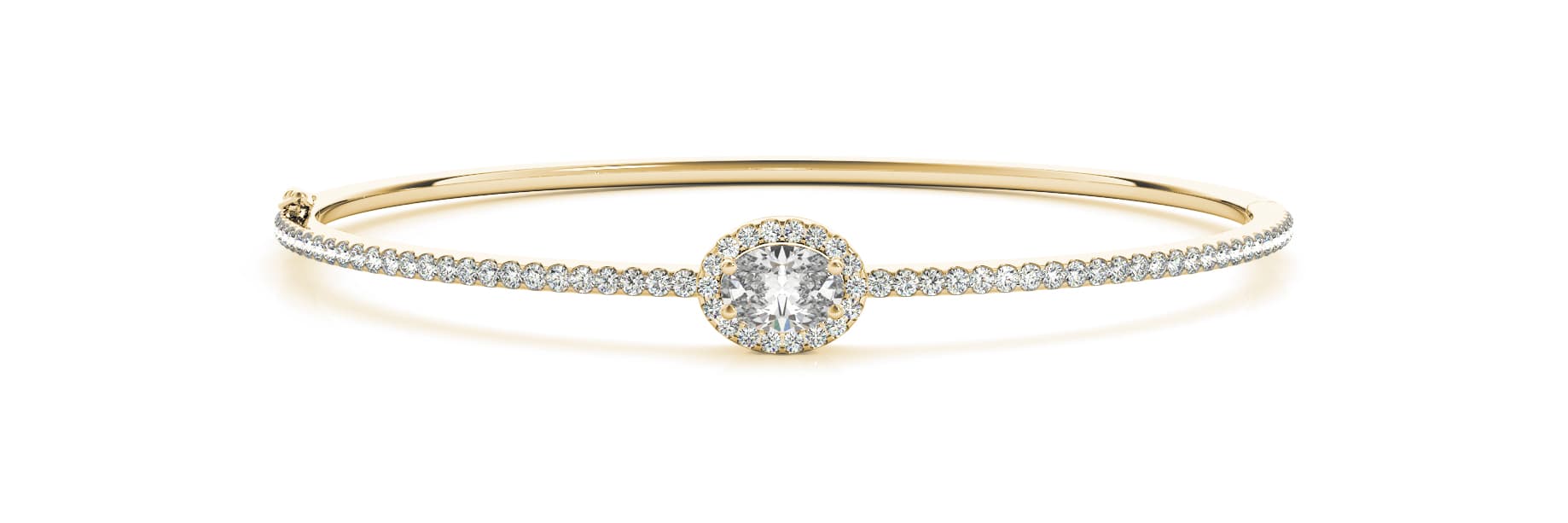 Bezel Set Oval Halo Bangle (0.72 ct. tw.), Front view in yellow gold