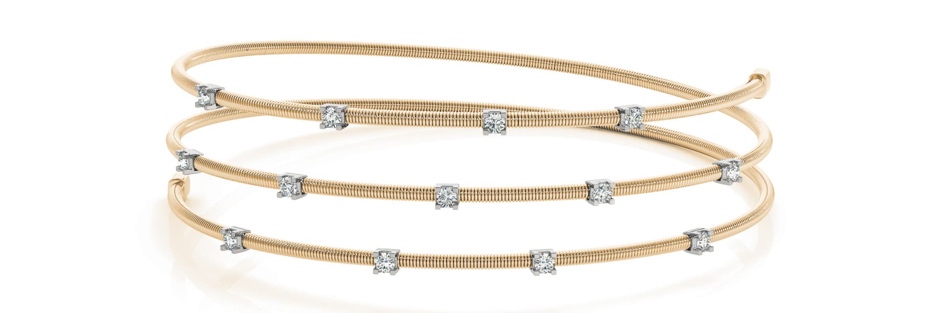 Multi-Row Spiral Bangles (1/3 ct. tw.), Front view in yellow gold