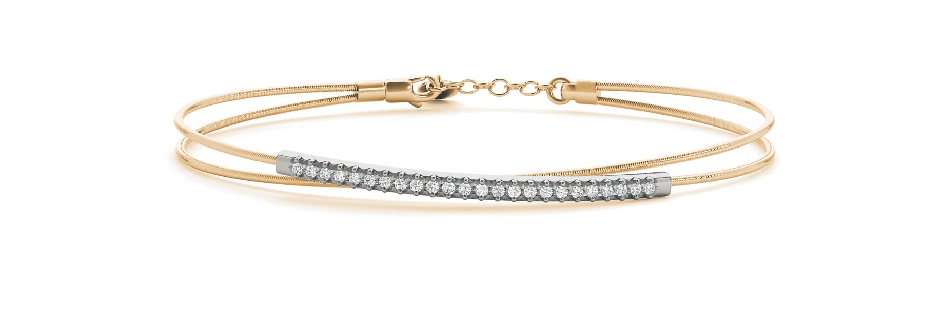 Flexible Cross Over Bangles (1/8 ct. tw.), Front view in yellow gold