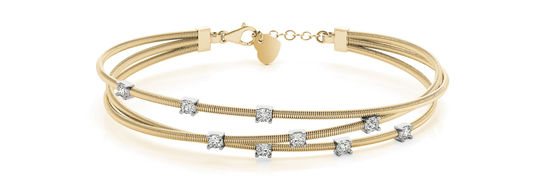 Multi-Row Cross Over Flex Bangle (1/4 ct. tw.), Front view in yellow gold