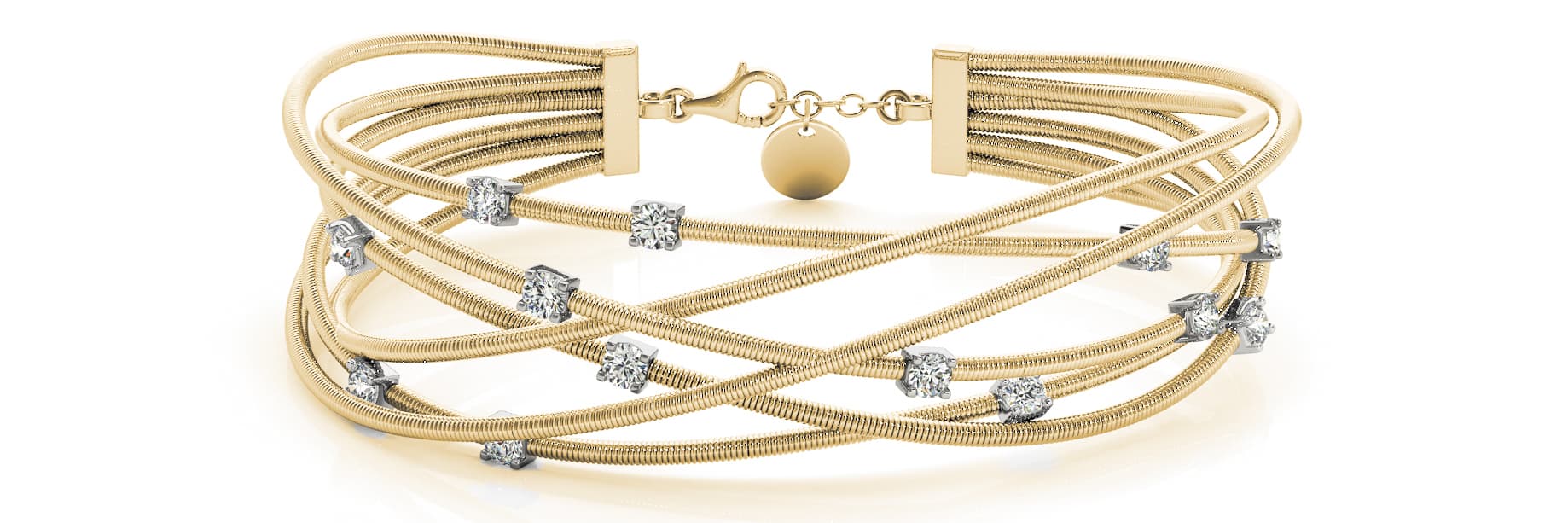 6-Row Wire Bangle (3/8 ct. tw.), Front view in yellow gold