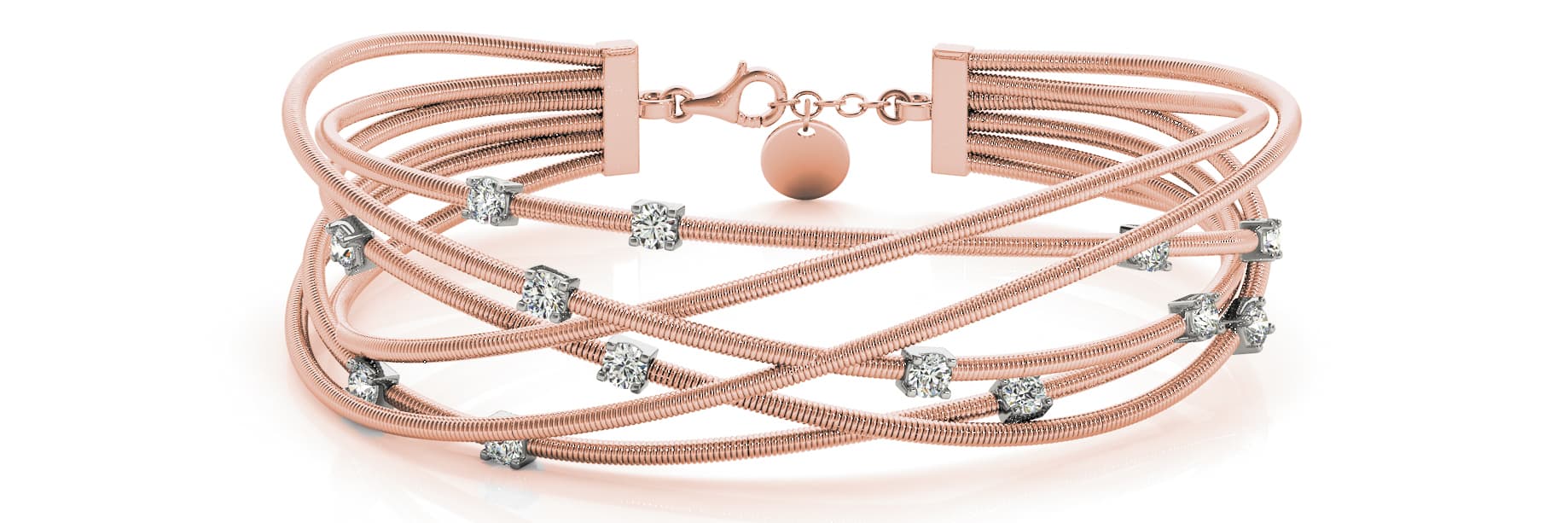 6-Row Wire Bangle (3/8 ct. tw.), Front view in rose gold