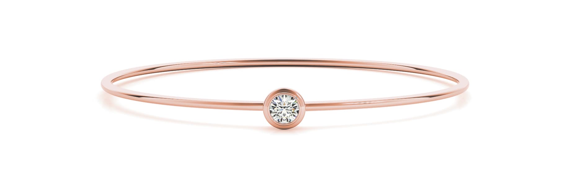 Round Bezel Set Flexible Bangle, Front view in rose gold