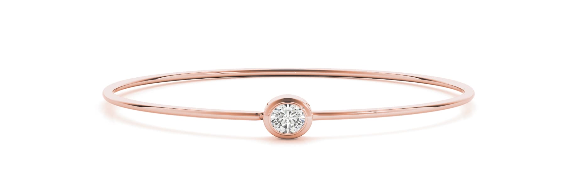 Oval Bezel Set Wire Flexible Bangle, Front view in rose gold