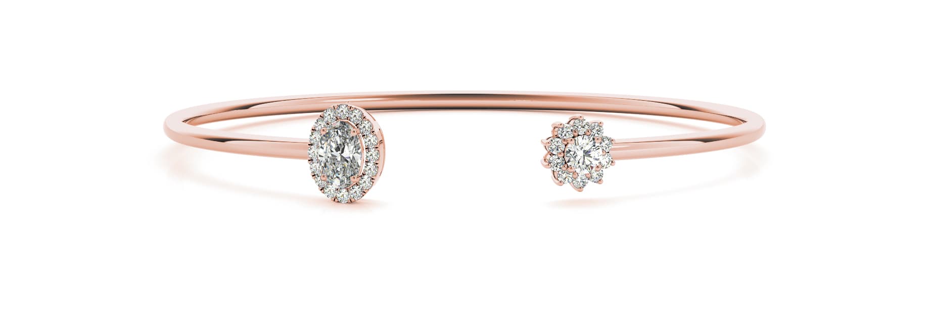 Ov/Round Halo End Cap Flexible Cuff (0.48 ct. tw.), Front view in rose gold