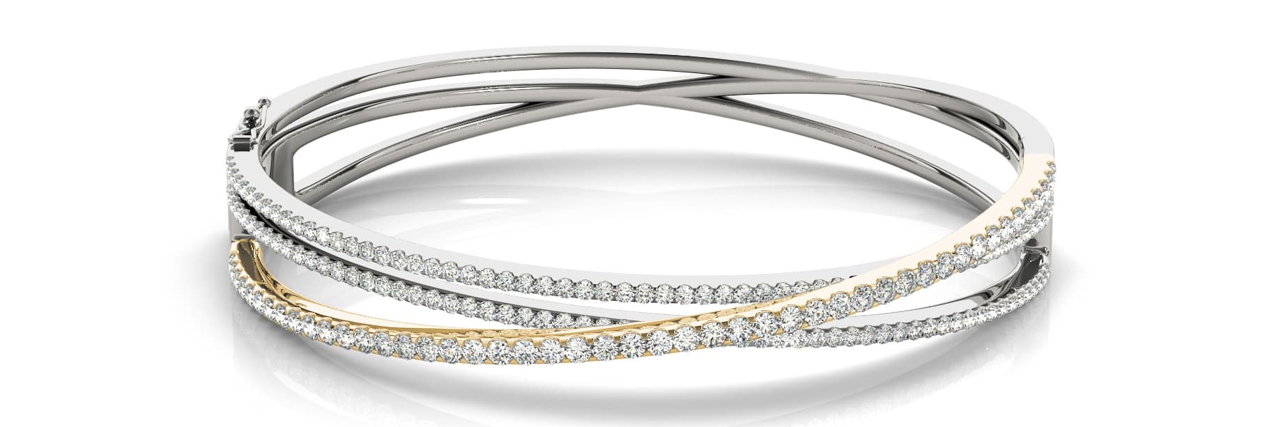 Multi-Row Cross Over Hinged Bangle (2.27 ct. tw.), Front view in yellow gold