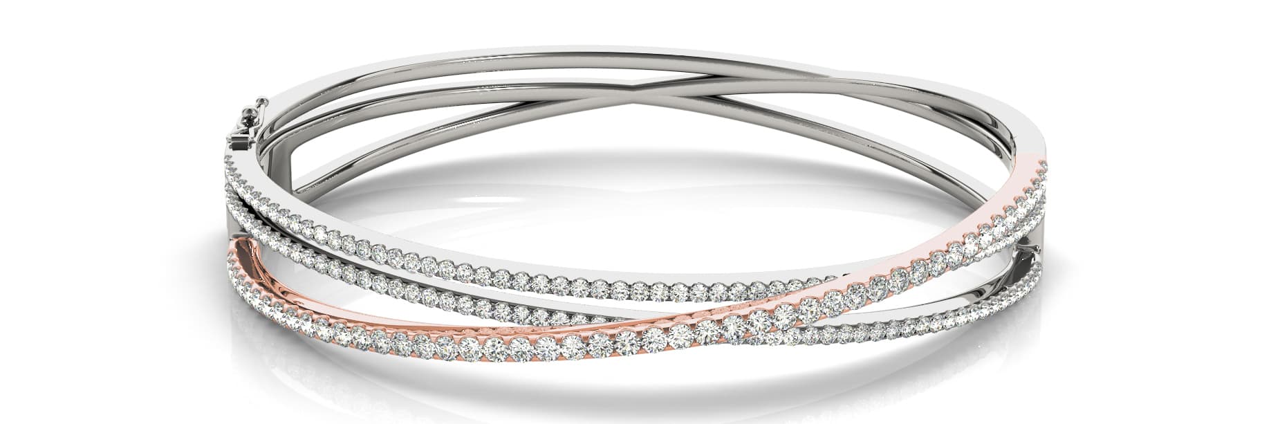 Multi-Row Cross Over Hinged Bangle (2.27 ct. tw.), Front view in rose gold