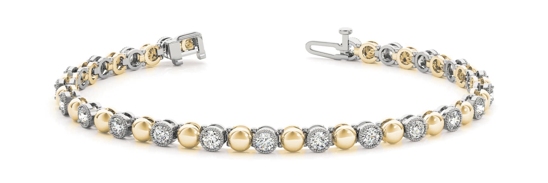 Milgrain Bezel Round Link Bracelet (2/3 ct. tw.), Front view in yellow gold