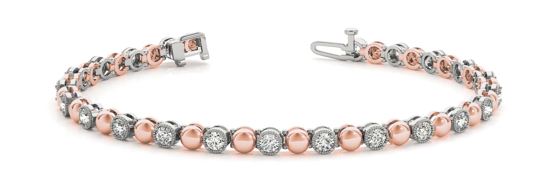Milgrain Bezel Round Link Bracelet (2/3 ct. tw.), Front view in rose gold