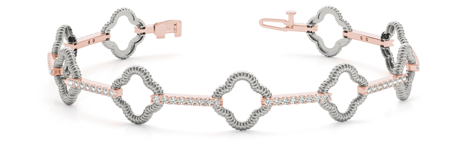Clover And Diamond Bar Bracelet (0.93 ct. tw.), Front view in rose gold