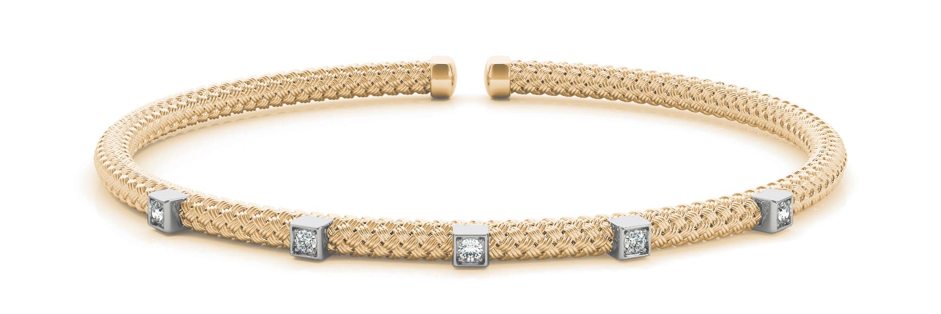 Square Flexible Stackable Cuff (0.15 ct. tw.), Front view in yellow gold