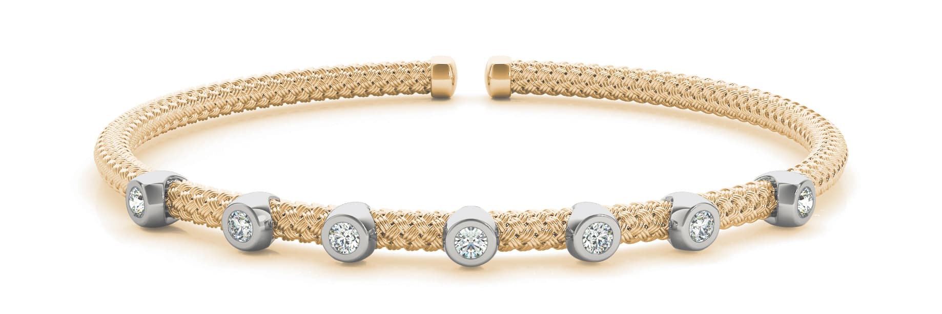 Bezel Set Flexible Stackable Cuff (0.03 ct. tw.), Front view in yellow gold