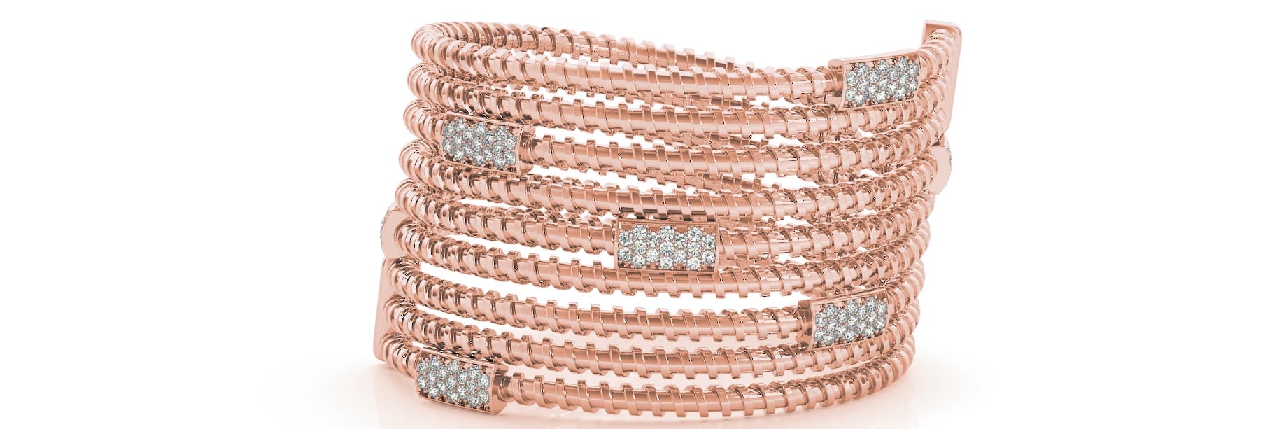 Corkscrew Spiral Diamond Station Bangle (7/8 ct. tw.), Front view in rose gold