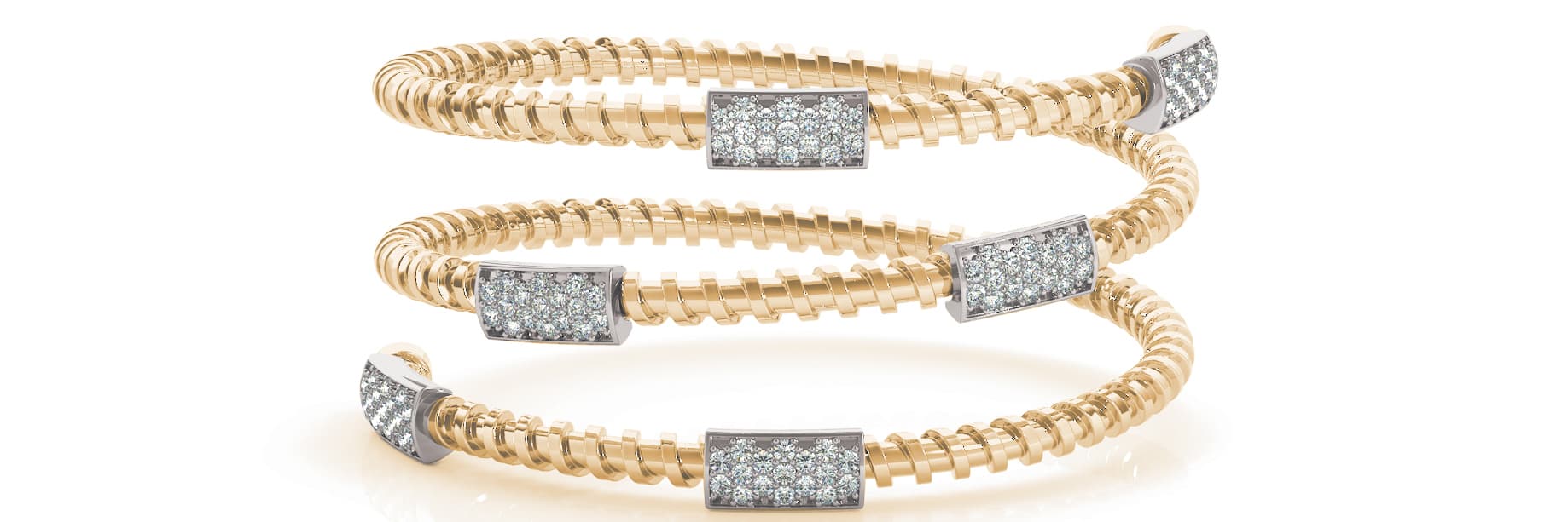 Cork Screw Spiral Station Bangle (0.77 ct. tw.), Front view in yellow gold