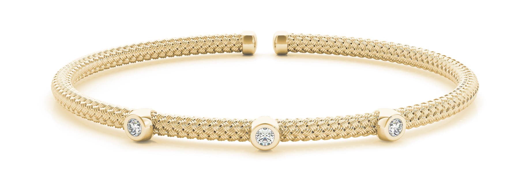 Bezel Set Flexible Stackable Cuff (0.07 ct. tw.), Front view in yellow gold