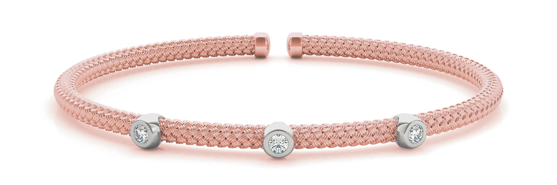 Bezel Set Flexible Stackable Cuff (0.03 ct. tw.), Front view in rose gold