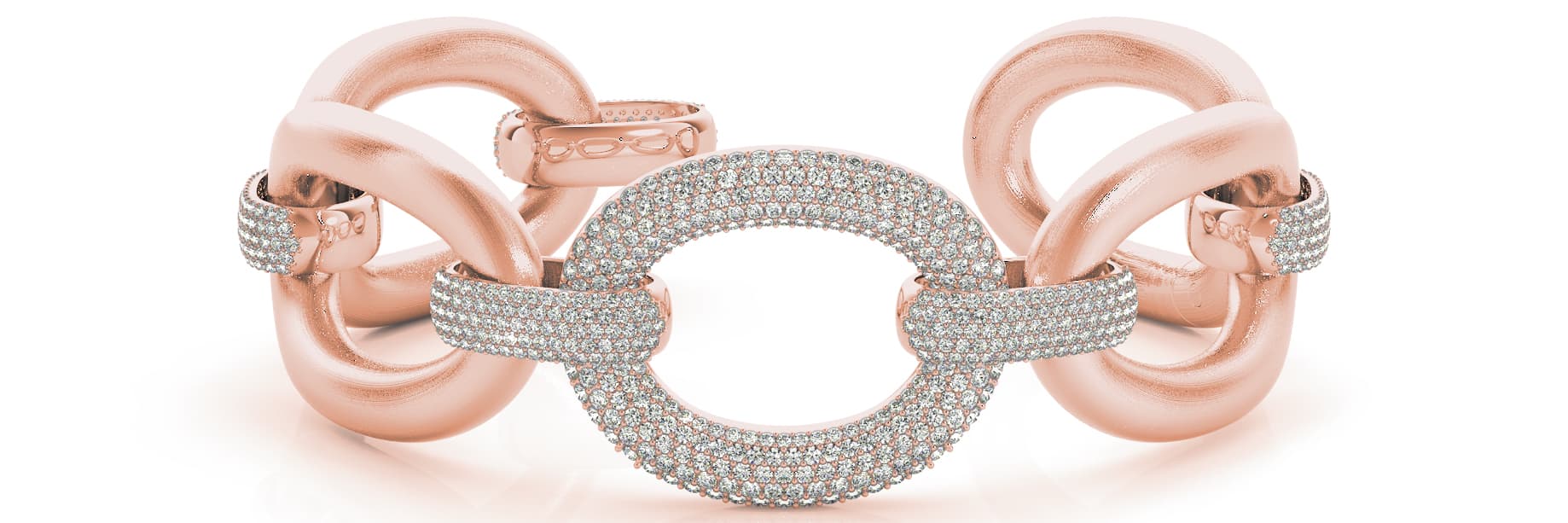 Ex Lrg Link/dia connector Bracelet (5.17 ct. tw.), Front view in rose gold
