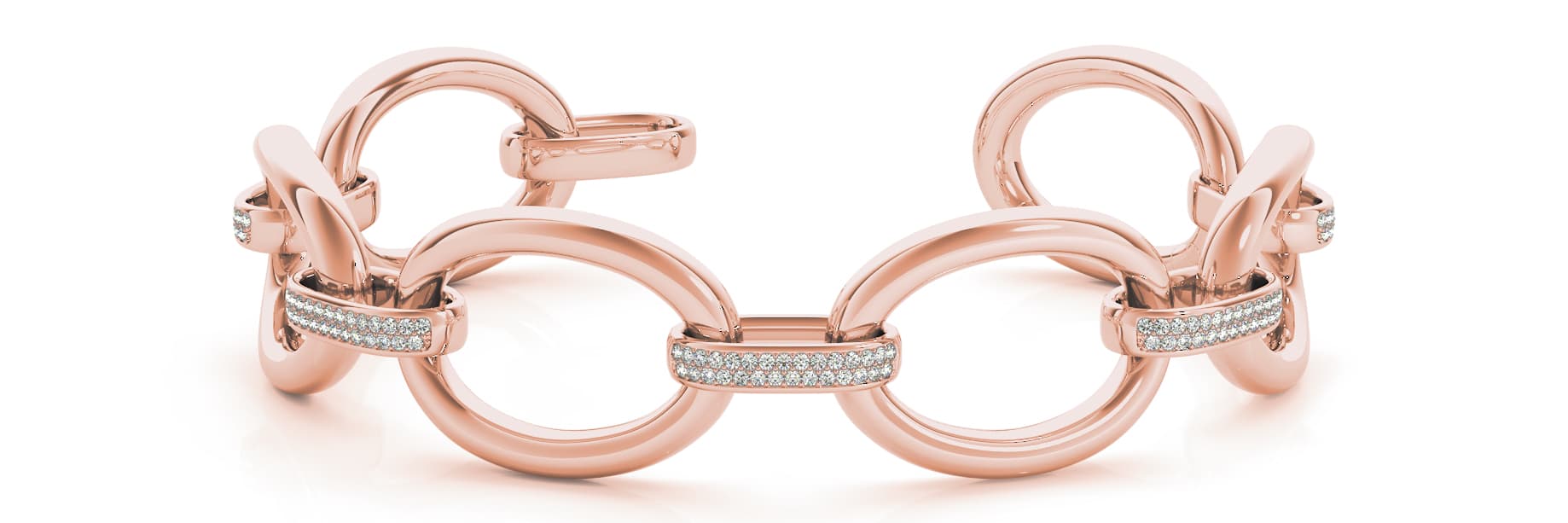Large Link/dia connector Bracelet (1 1/3 ct. tw.), Front view in rose gold